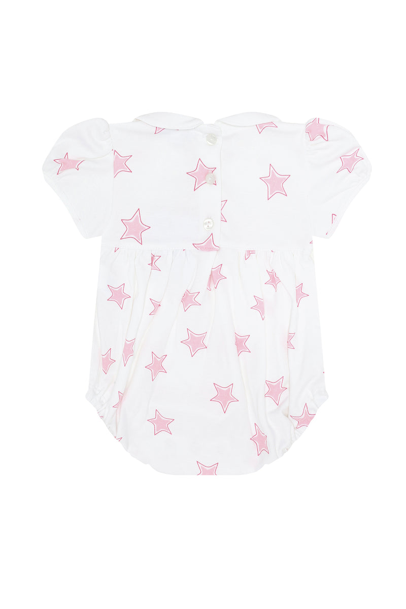 Pink Stars Print Smocked Bubble