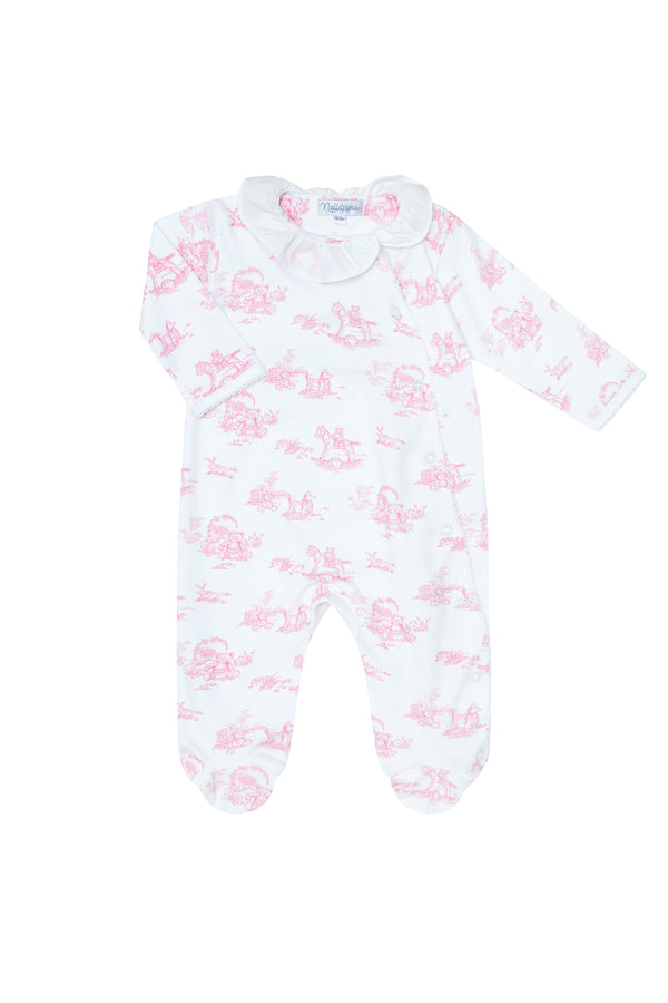 Pink Toile Crossover Footie