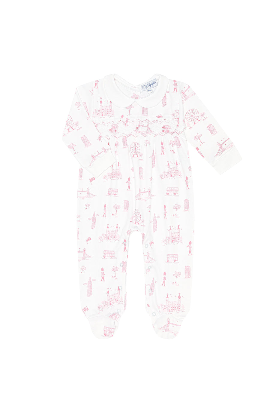Pink London Toile Smocked Footie