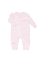 Pink Pumpkin Patch Embroidered Romper LS