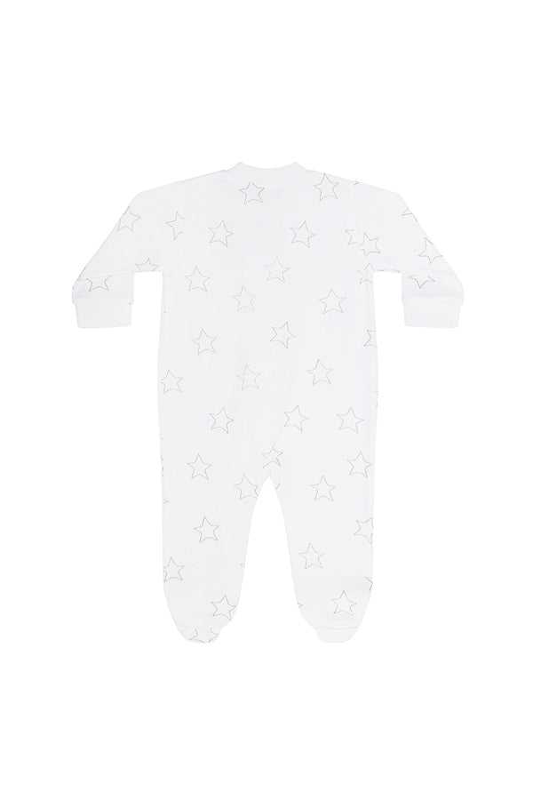 Grey Stars Print Zipper Footie