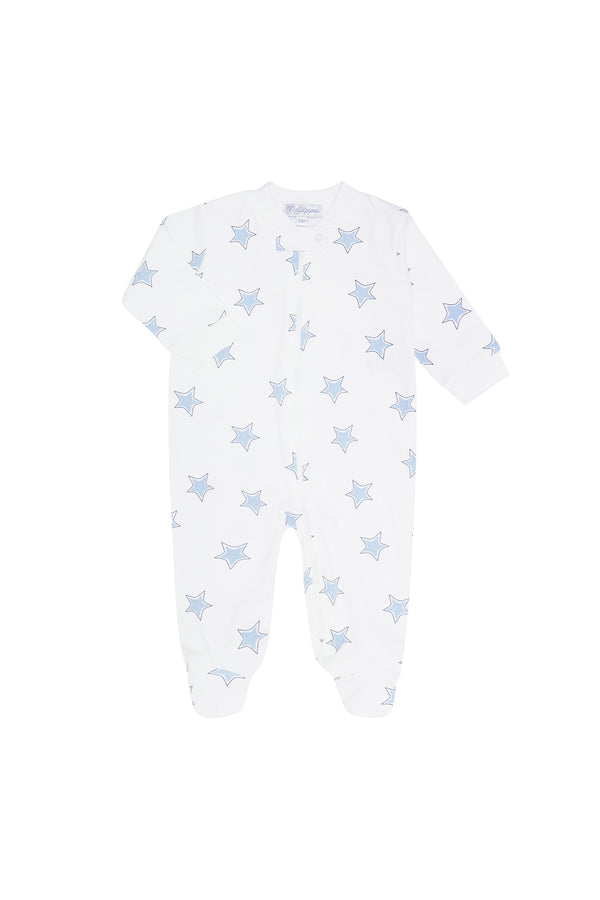 Blue Stars Print Zipper Footie