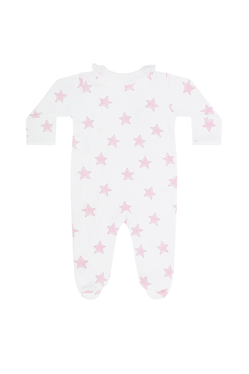 Pink Stars Print Crossover Footie