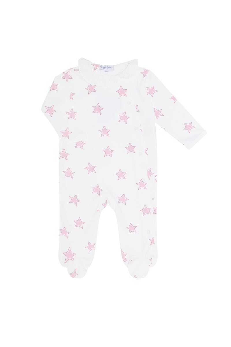 Pink Stars Print Crossover Footie