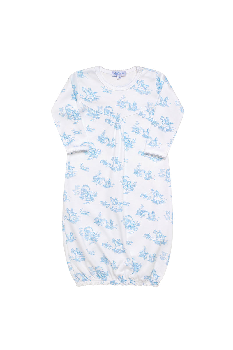 Blue Toile Baby Gown