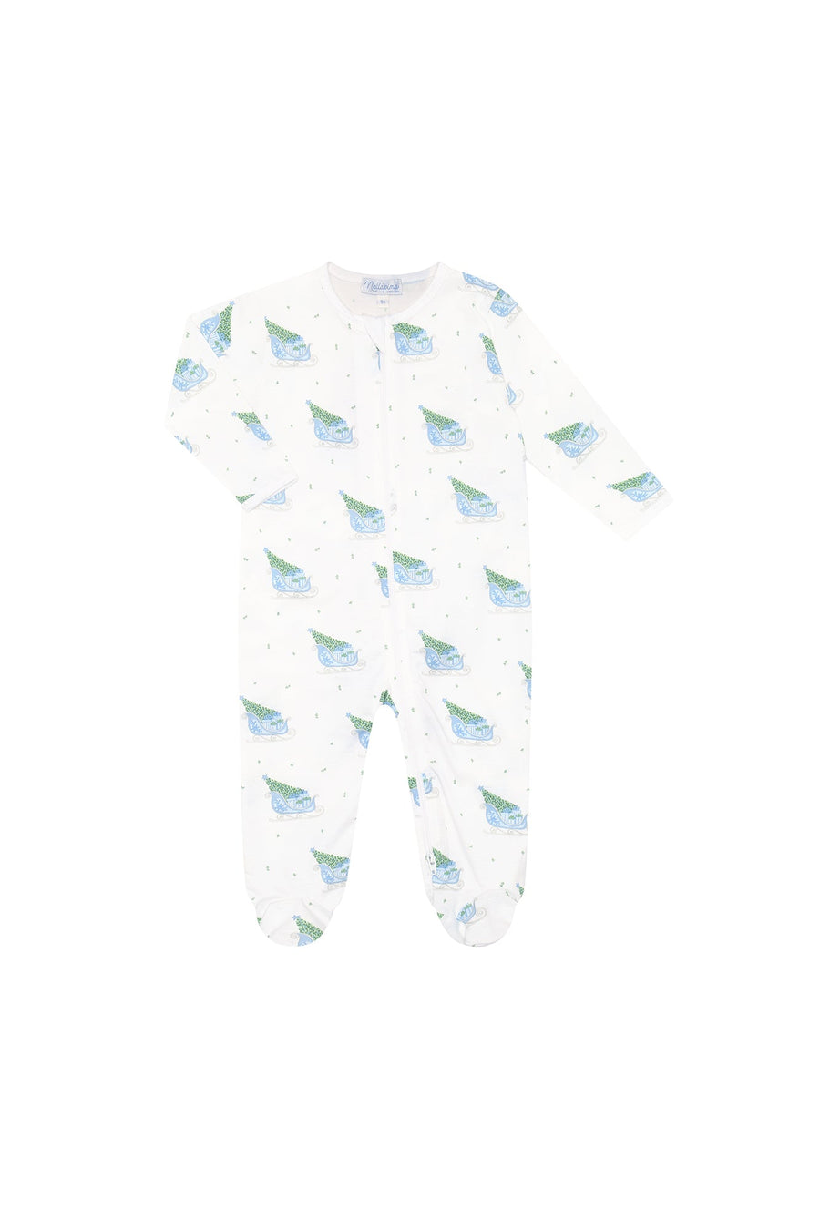 Blue Merry Sleighs Zipper Footie - Nellapima