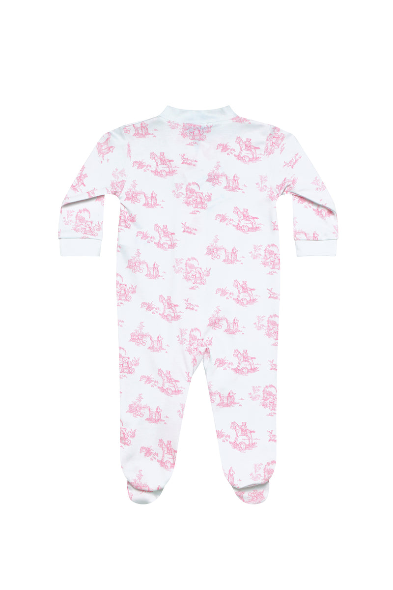 Pink Toile Zipper Footie