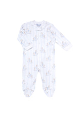 Blue Rocking Horse Zipper Footie