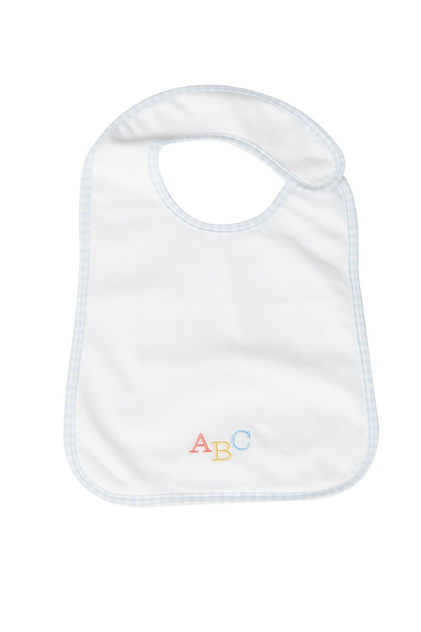 Blue Gingham ABC Feeding bib