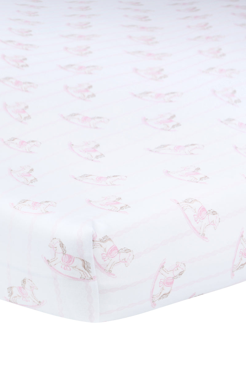 Pink Rocking Horse Crib Sheets