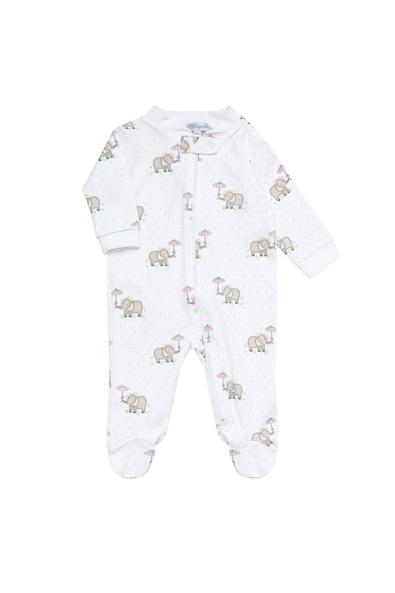 Pink Elephant Baby Zipper Footie