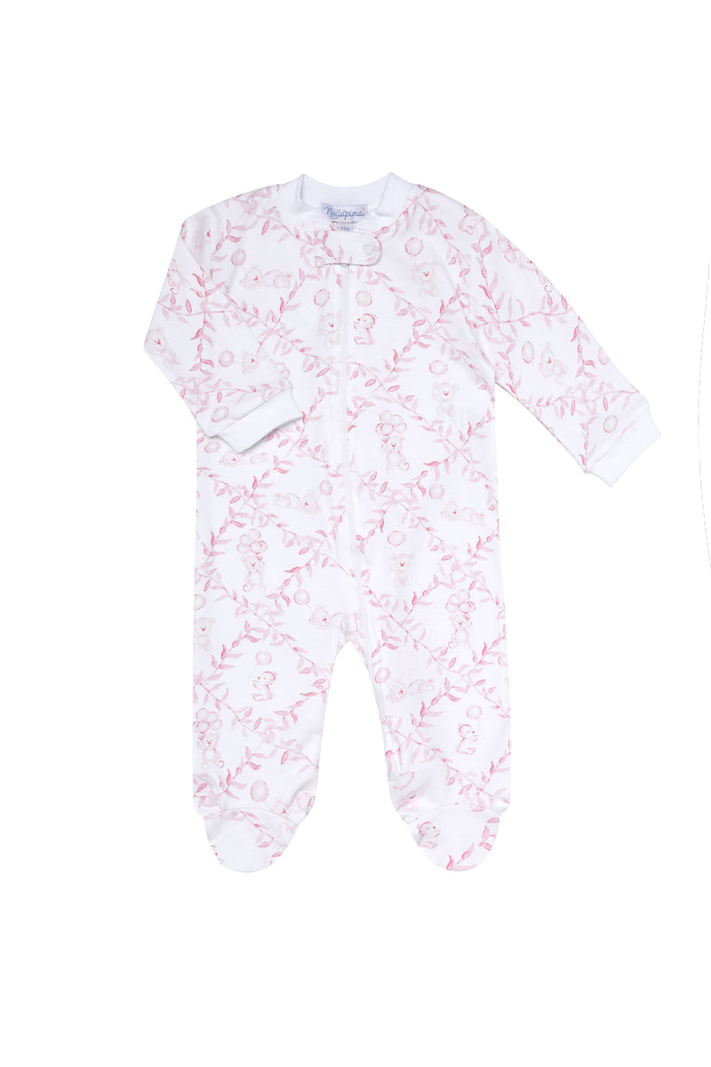 Pink Bears Trellace Zipper Footie